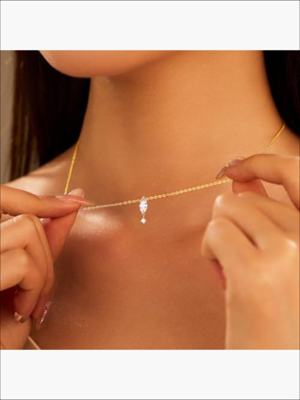 925 Sterling Silver 14K Gold Plated CZ Pendant Necklace Stackable Layered - Picture 4 of 7